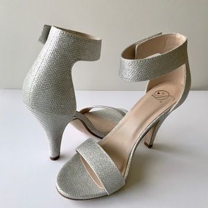 Open Toe Silver Shimmer Heels